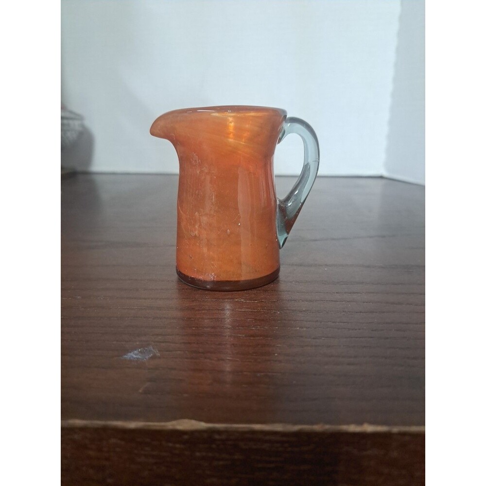 Vintage Pilgrim Glass Handblown Orange Swirl Mini Pitcher